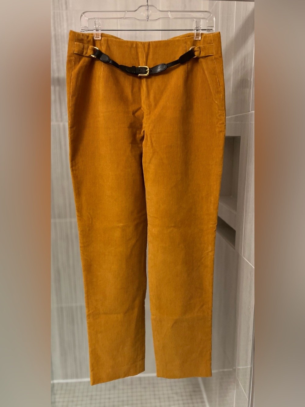 Vintage ISAAC Isaac Mizrahi Mustard Gold Corduroy Pants Leather Belt Size 6